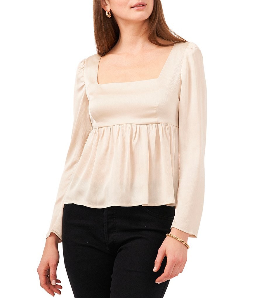 1. STATE Long Sleeve Square Neck Empire Seam Blouse