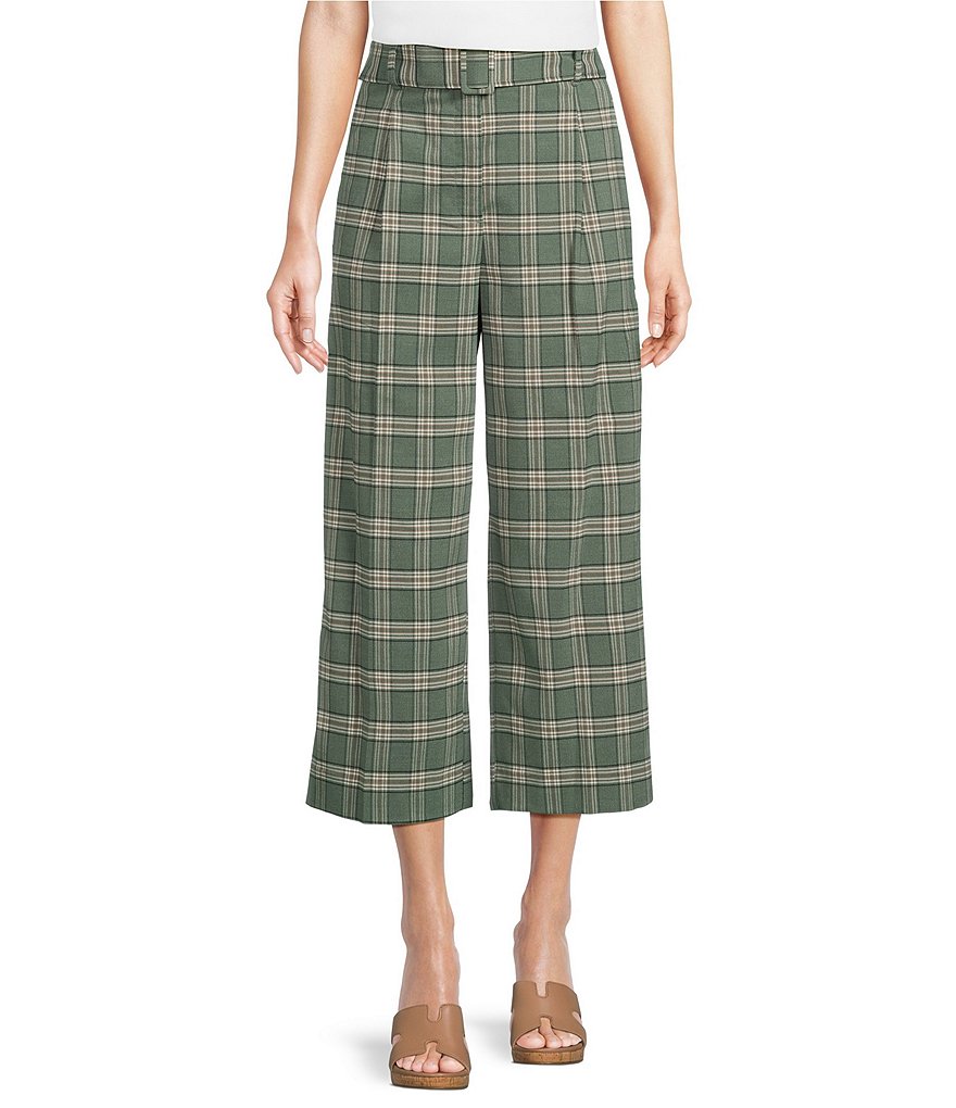 1. STATE Plaid Print Belted Cropped Pants