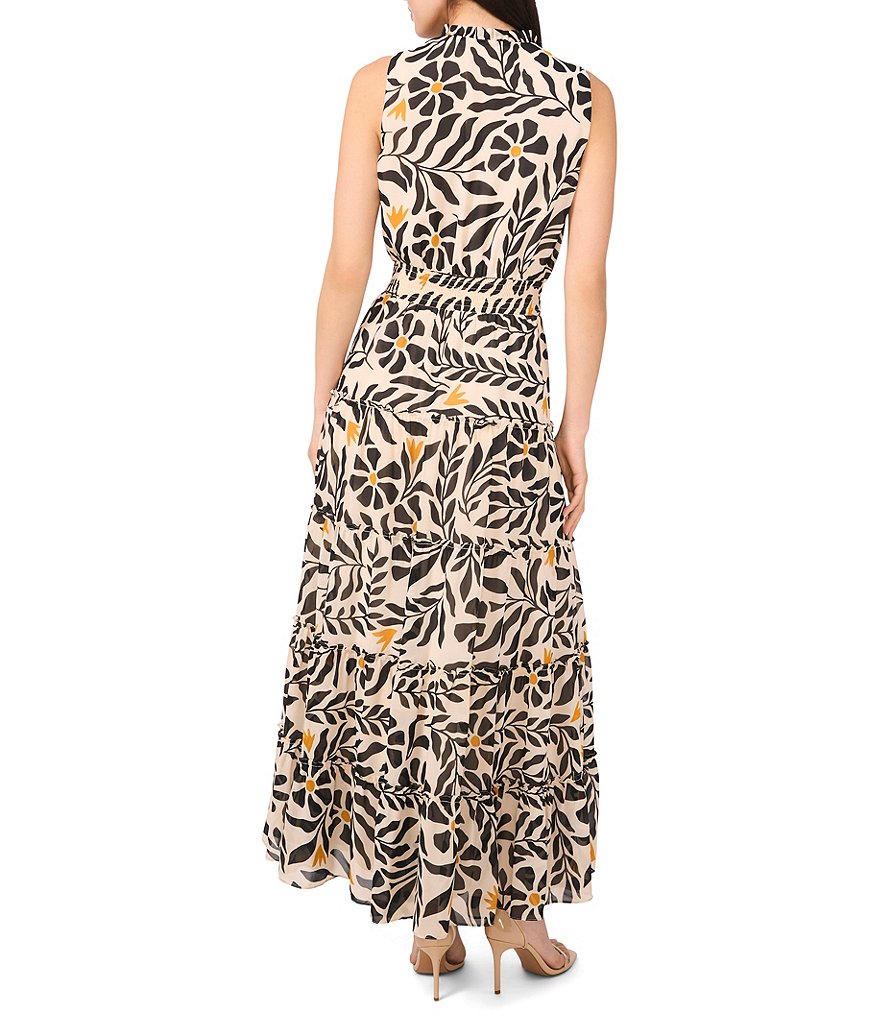 Woven Split Round Neck Sleeveless Smocked Waist Tiered Maxi Dress thumbnail 2