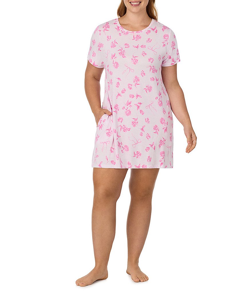 Floral Print Short Sleeve Crew Neck Jersey Knit Sleepshirt