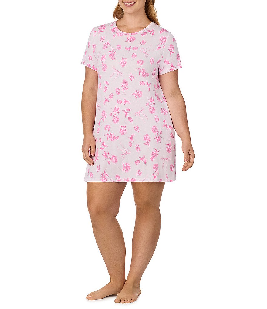 Floral Print Short Sleeve Crew Neck Jersey Knit Sleepshirt thumbnail 3