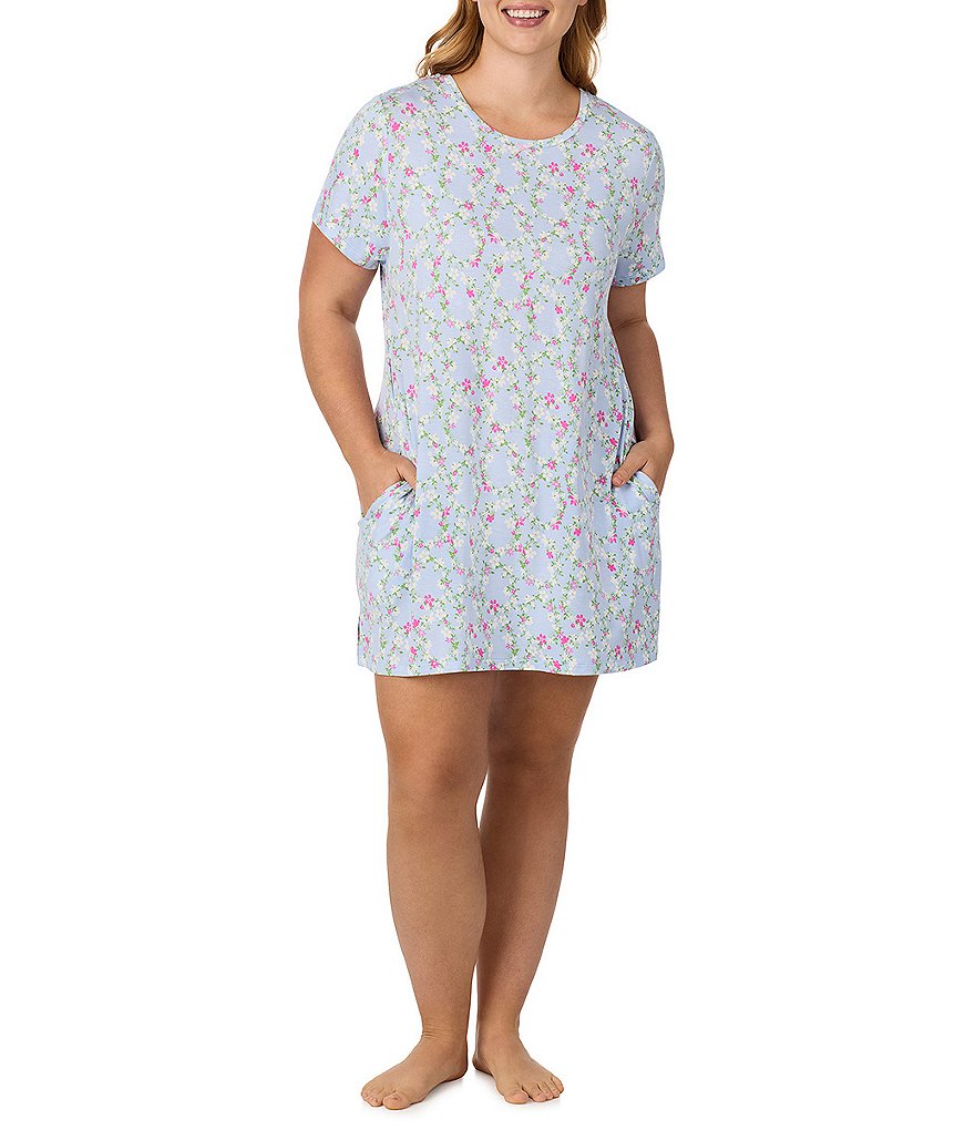 Floral Print Short Sleeve Round Neck Jersey Knit Sleepshirt