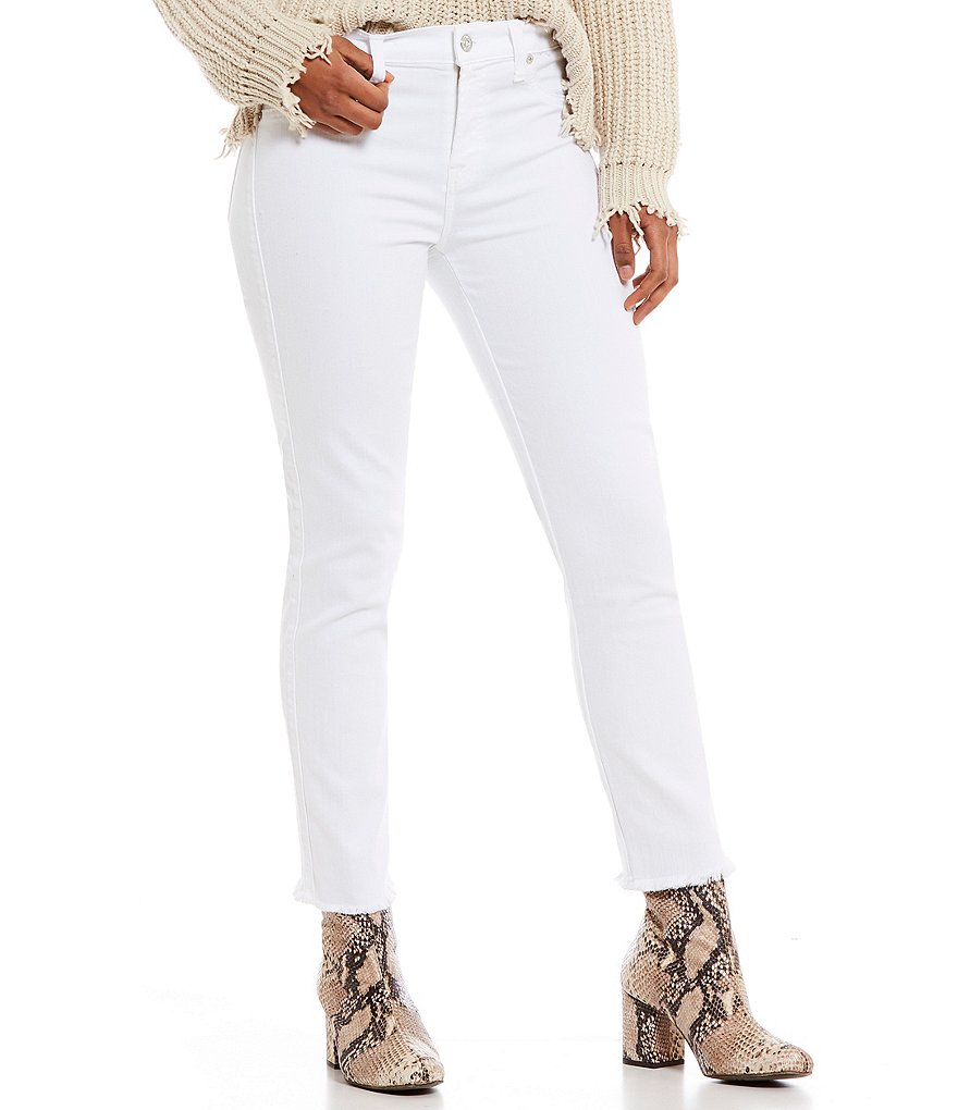 white skinny jeans with frayed hem
