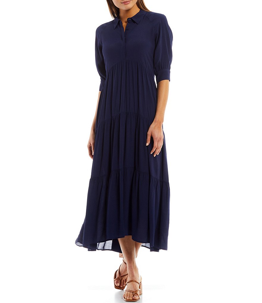 Anna-Kaci Puff Sleeve Tiered Shift Dress - Brown - S - Yahoo Shopping