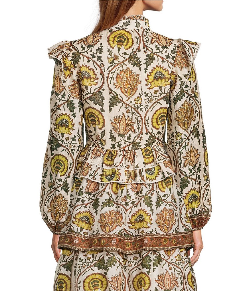 Floral Printed Ruffle Split V-Neck Long Sleeve Coordinating Blouse thumbnail 2