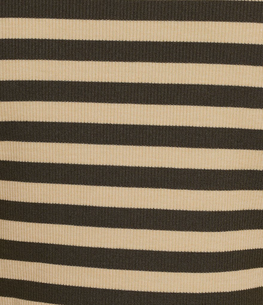 Horizontal Stripe Print Stretch Knit Turtleneck Long Sleeve Tee thumbnail 4