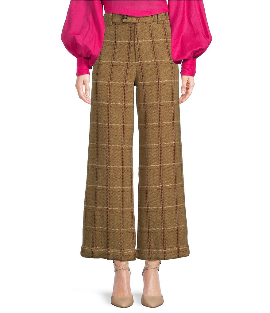 A Loves A Plaid High Rise Wide Leg Tweed Coordinating Pants