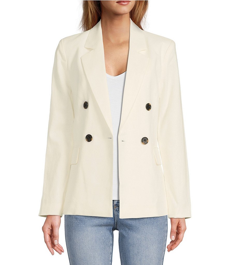 A Loves A Twill Double Breasted Notch Lapel Long Sleeve Blazer