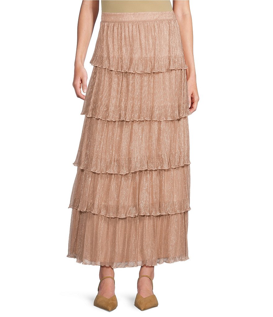A Loves Metallic Chiffon Bodre High Rise Tiered Ruffle A