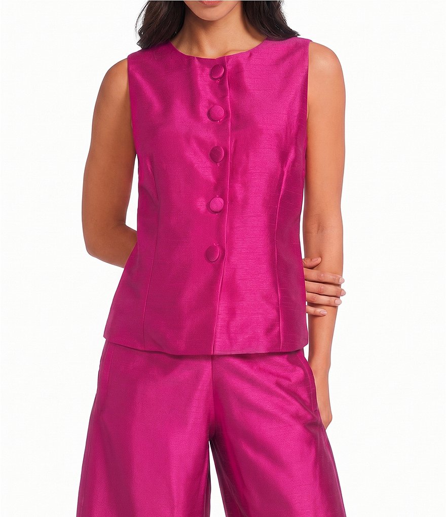 Callie Round Neckline Button Front Coordinating Sleeveless Top