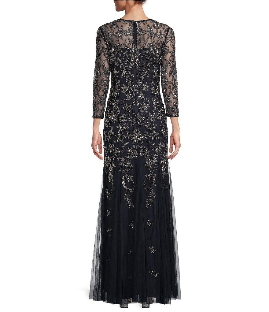 Adrianna Papell Beaded 3/4 Sleeve Gown