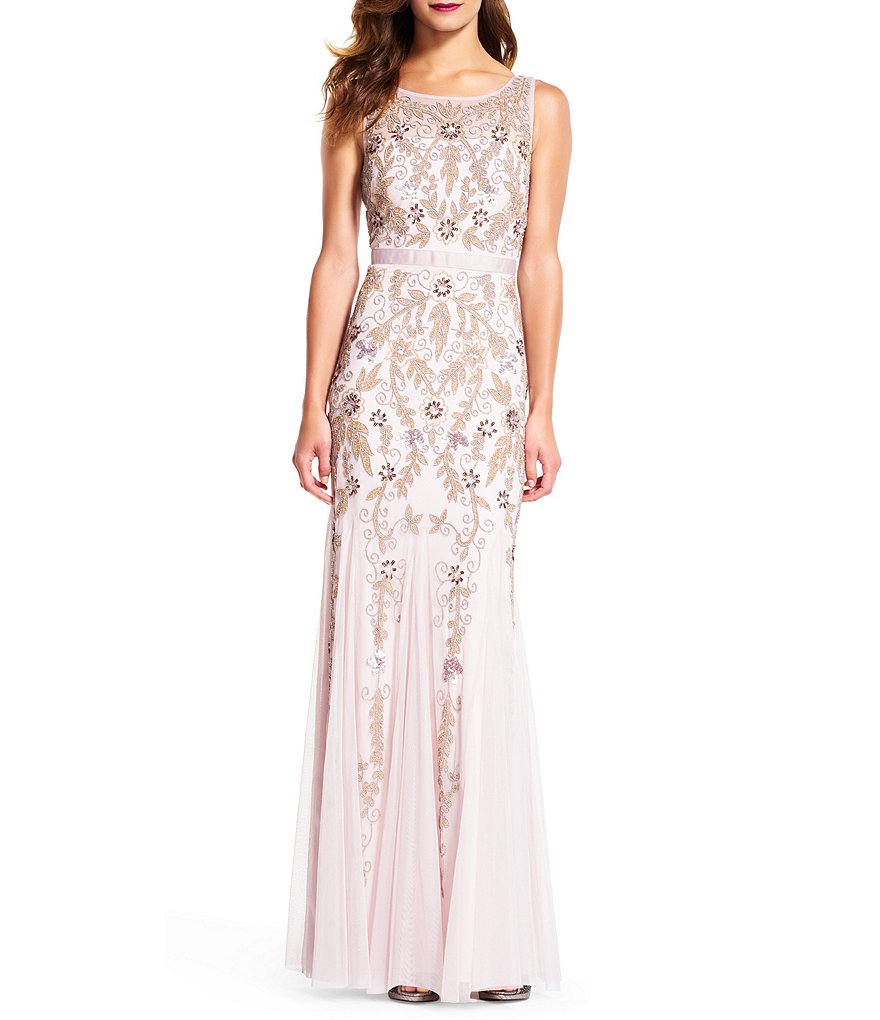 Adrianna Papell Beaded Illusion Gown | Dillards