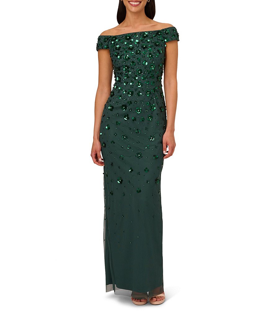 Adrianna papell cold shoulder beaded gown best sale