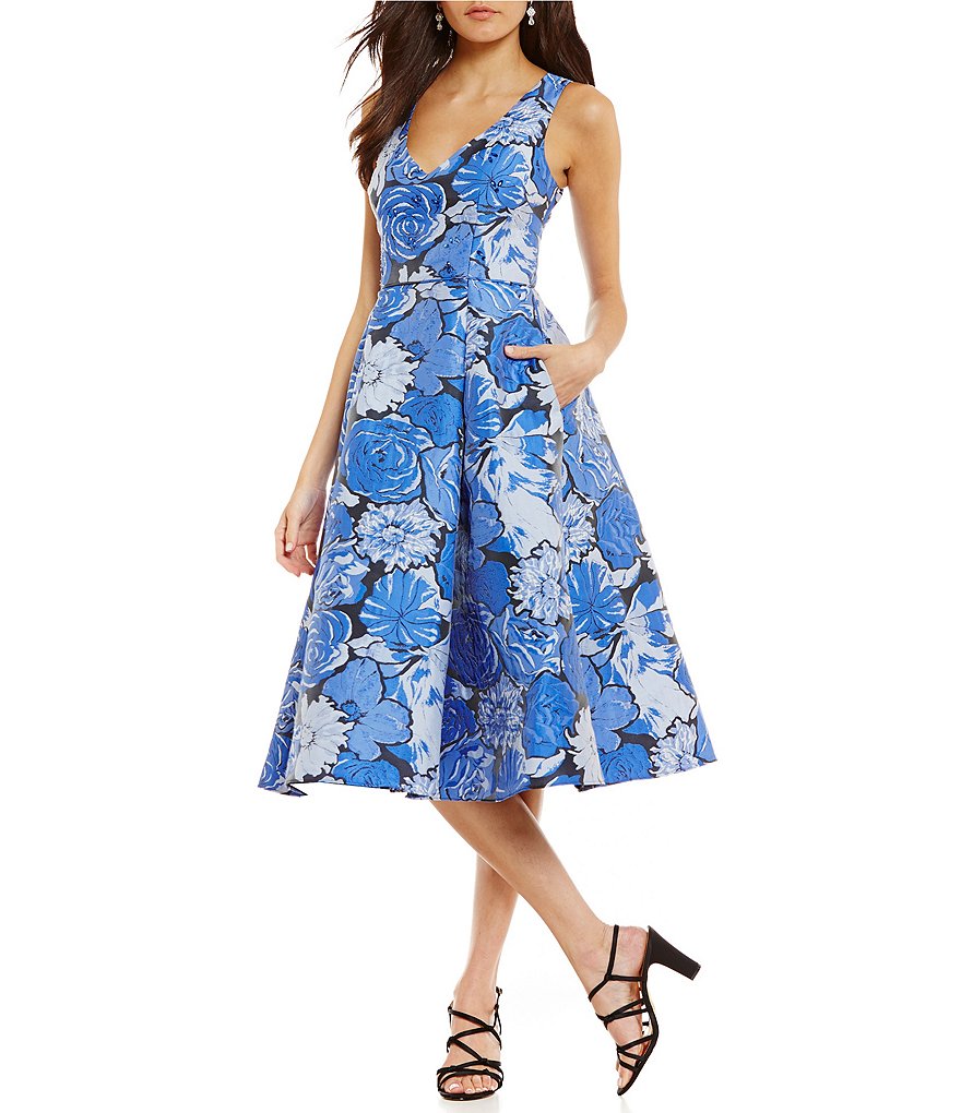 Adrianna Papell Floral Jacquard Fit And Flare Dress | Dillards