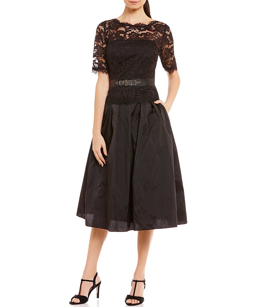 Adrianna Papell Illusion Lace & Taffeta Ball Skirt Gown | Dillards