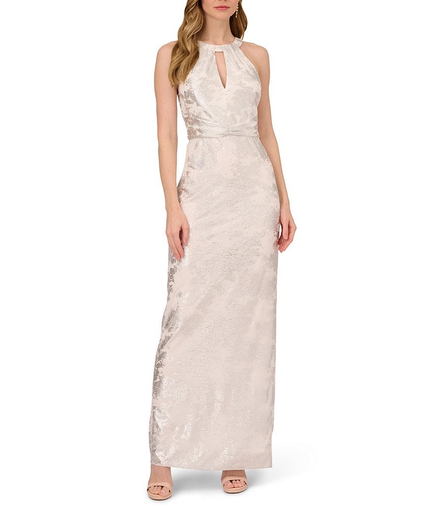 Adrianna Papell Metallic Halter Neck Sleeveless Gown Dillards 7892