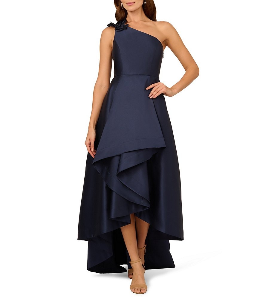 Adrianna Papell Mikado 3D Flower Applique High Low Gown | Dillard's
