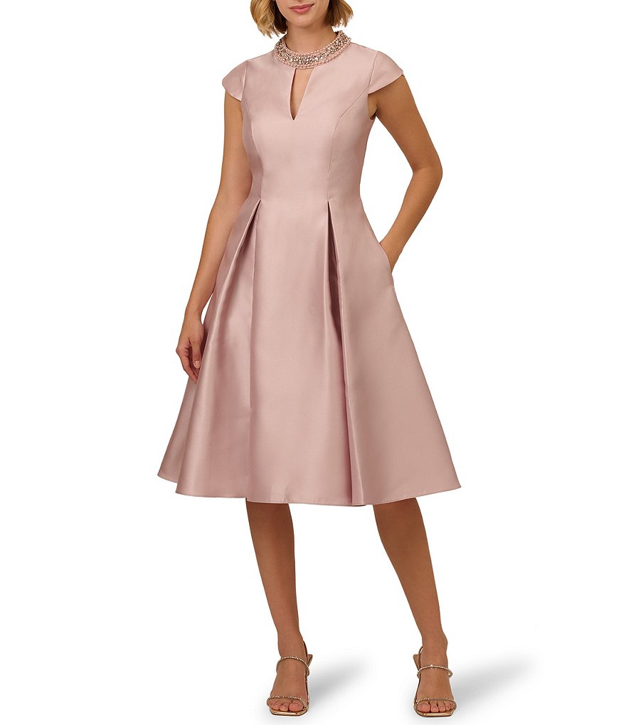 Adrianna Papell ホルターネック マーメイド ガウン Rosette Adrianna Papell Women's Beaded One-Shoulder Crepe Gown - Macy's