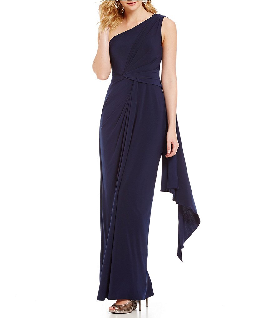 Adrianna Papell One-Shoulder Draped Jersey Gown | Dillards
