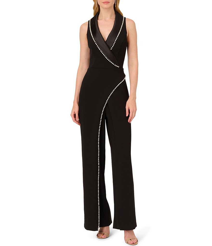 Adrianna Papell Pearl Trimmed Stretch Tuxedo Jumpsuit | Dillard's