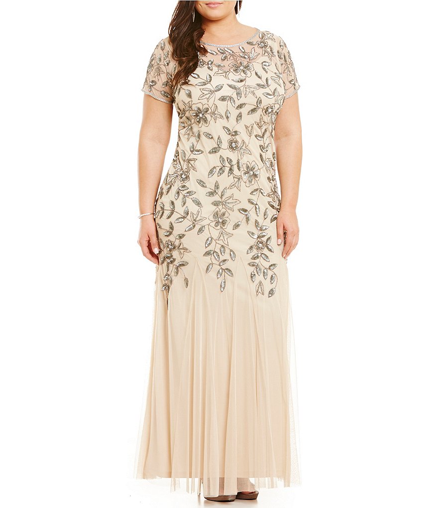 Adrianna Papell Plus Floral Beaded Gown | Dillards