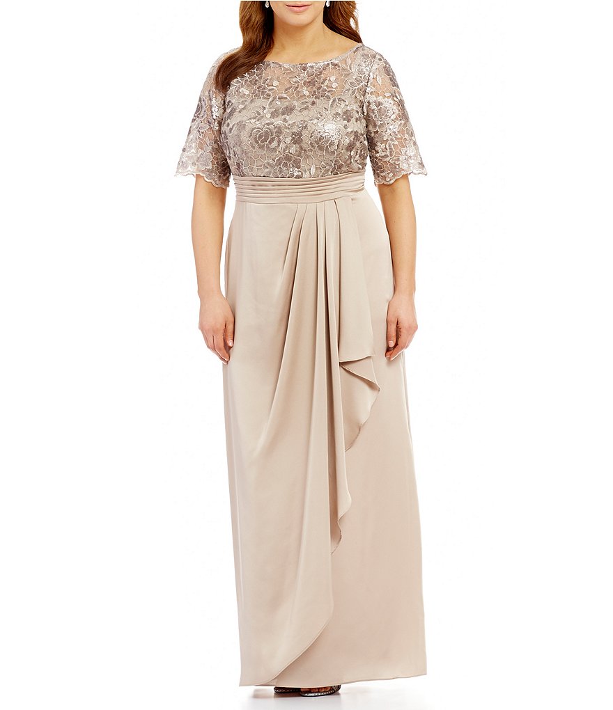 Adrianna Papell Plus Sequin Lace Draped Gown | Dillards