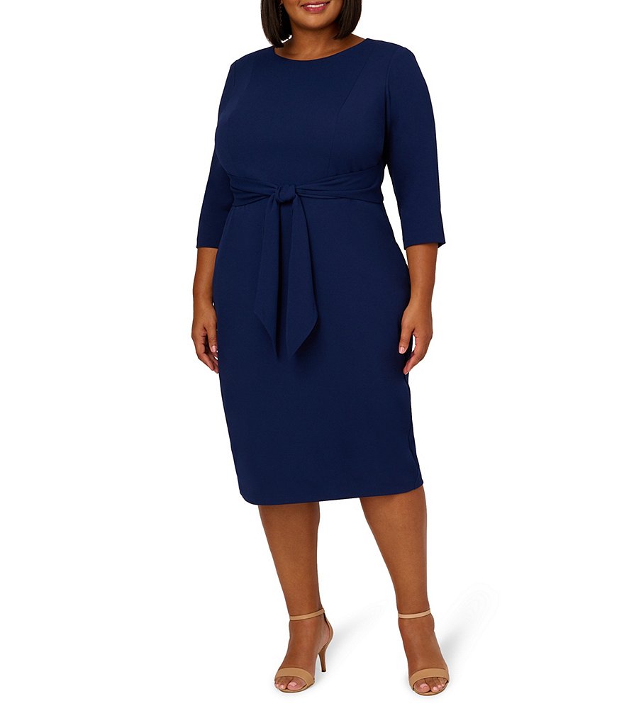 Adrianna Papell Plus Size Crepe Knit Tie Waist 3/4 Sleeve