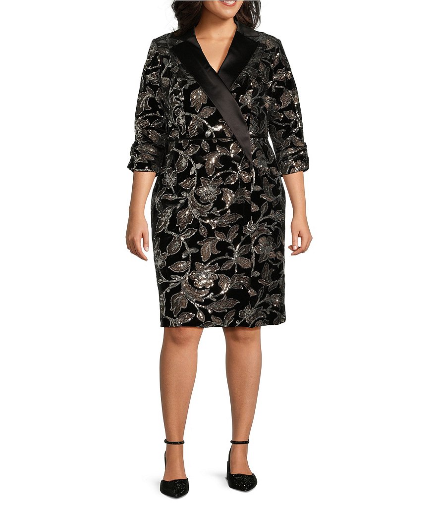 Adrianna Papell Plus Size Floral Print Velvet Surplice V