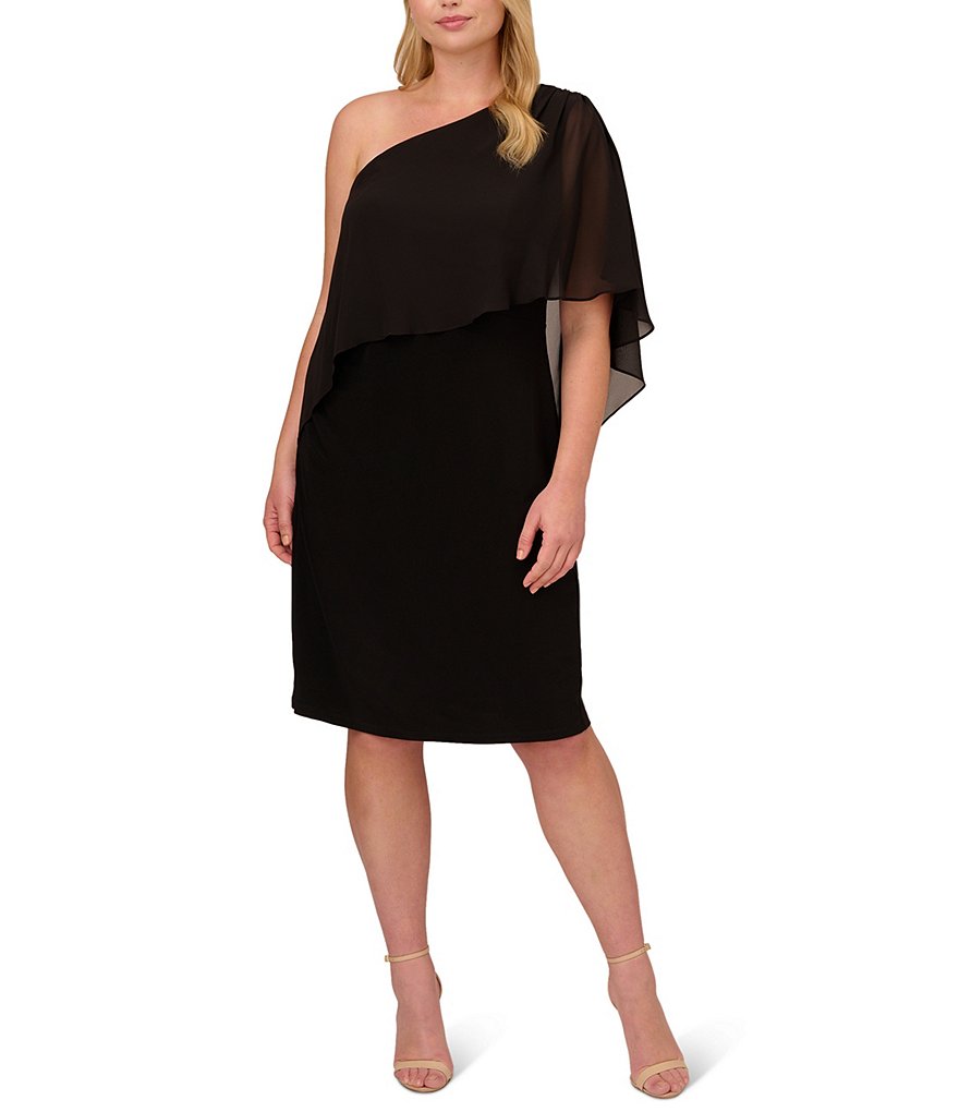 Adrianna Papell Plus Size One Shoulder Stretch Jersey Chiffon