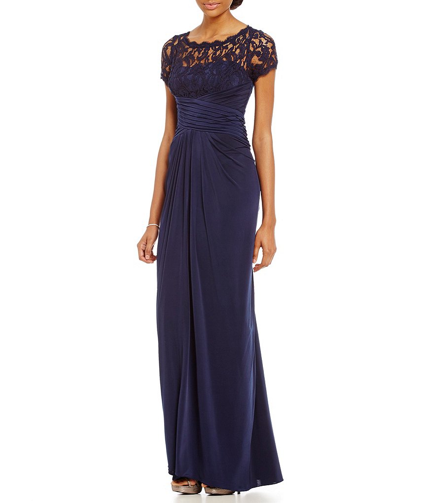 Adrianna Papell Cap Sleeve Illusion Lace Gown | Dillards