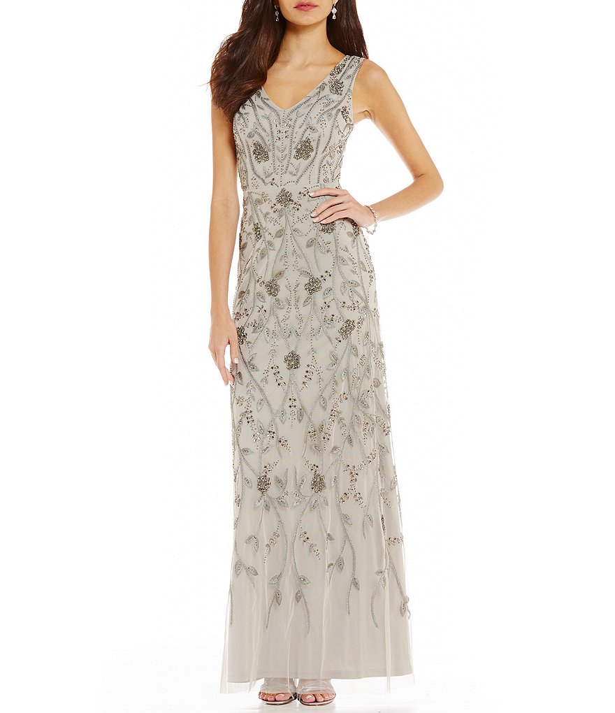 Adrianna Papell Sleeveless Beaded Gown | Dillards