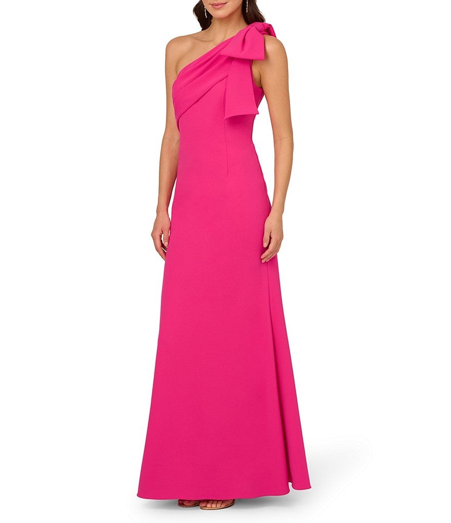 Adrianna Papell Stretch Crepe Bow One Shoulder Mermaid Gown | Dillard's