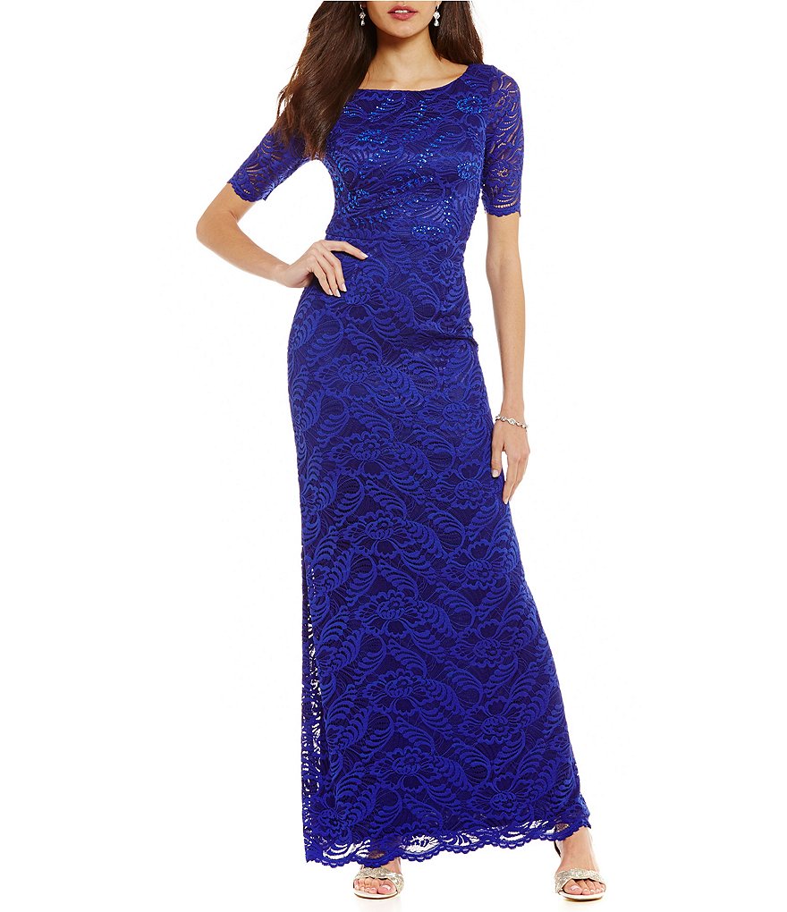 Adrianna Papell Stretch Lace Shirred Gown | Dillards