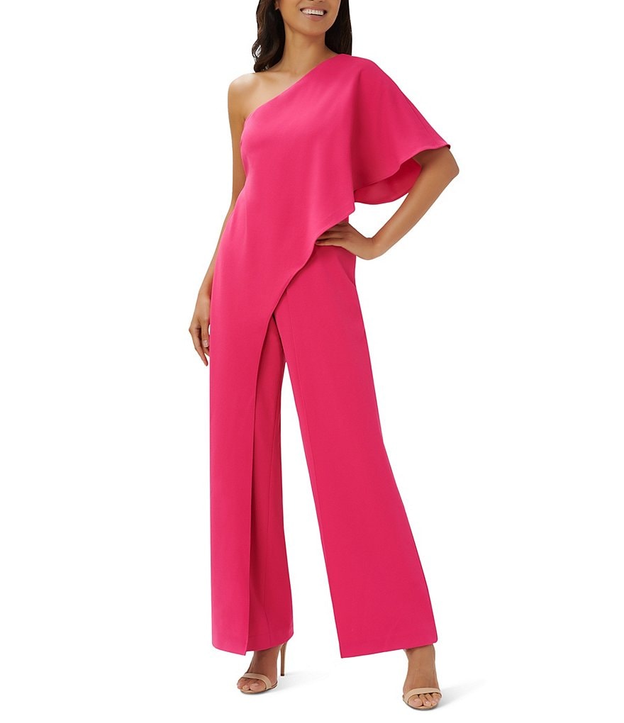 Adrianna Papell Stretch One Shoulder Short Flutter Sleeve Jumpsuit