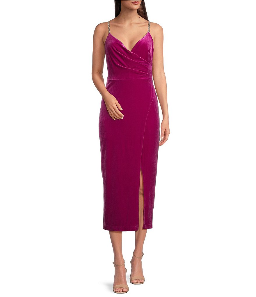 Adrianna Papell Stretch Velvet Surplice V-Neck Sleeveless Midi Dress ...