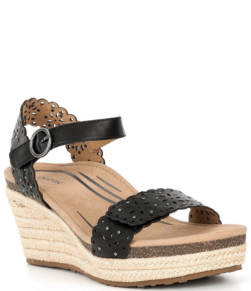 アルナアンドンバイザー付き Aetrex Sydney Floral Perforated Leather Espadrille Platform Wedge