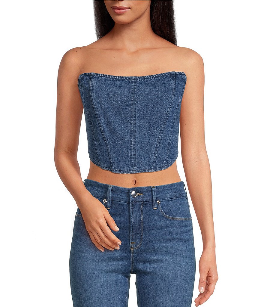 Afrm Bennett Strapless Denim Bustier Top Dillards 6578