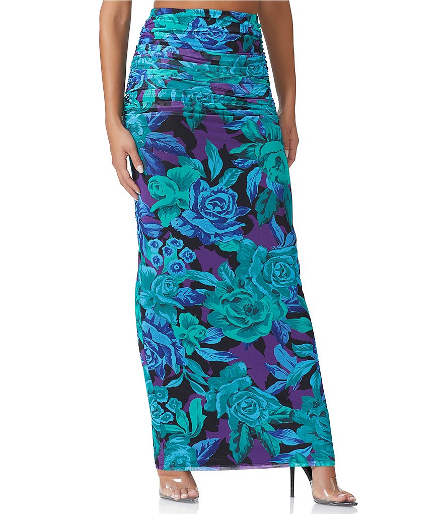 AFRM Bevin Floral Printed Mesh Ruched Maxi Skirt | Dillard's