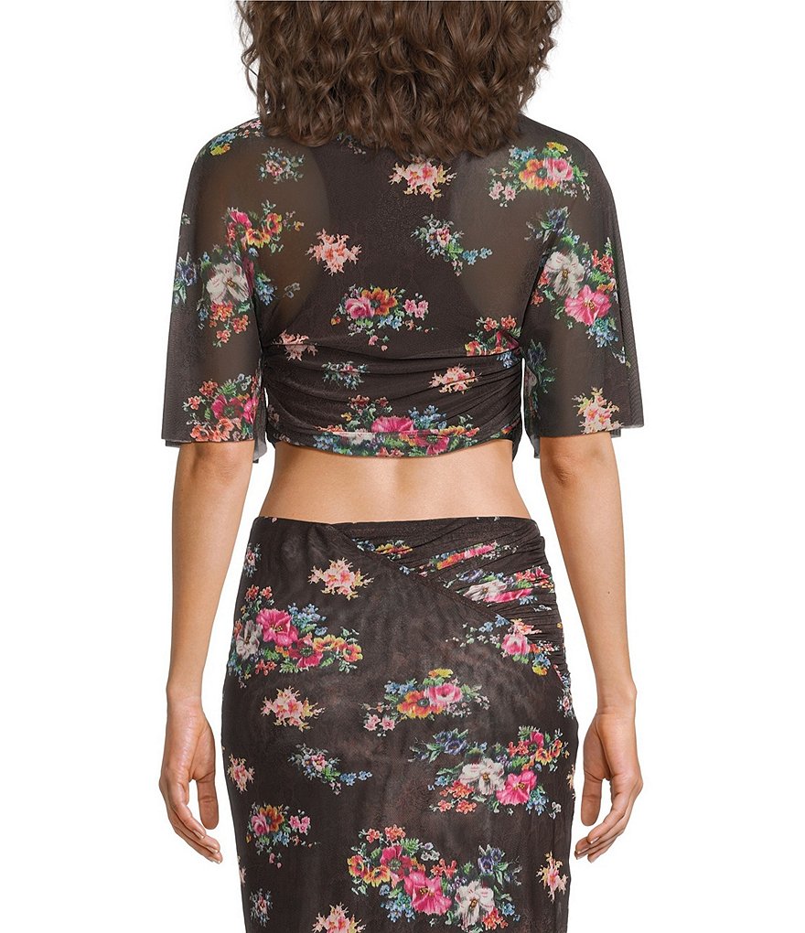 Khylie Snake Floral Printed Mock Neck Short Sleeve Coordinating Mesh Top thumbnail 2