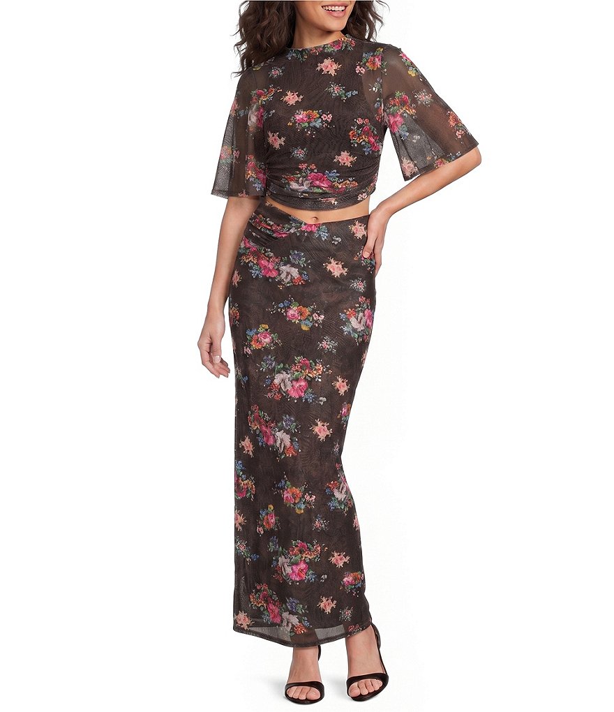 Khylie Snake Floral Printed Mock Neck Short Sleeve Coordinating Mesh Top thumbnail 3