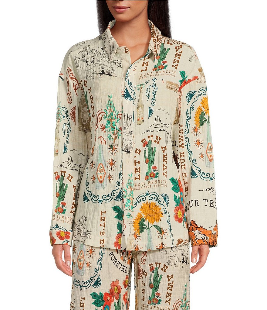 Agua Bendita Keshi Nopal Crinkle Woven Desert Print Collar