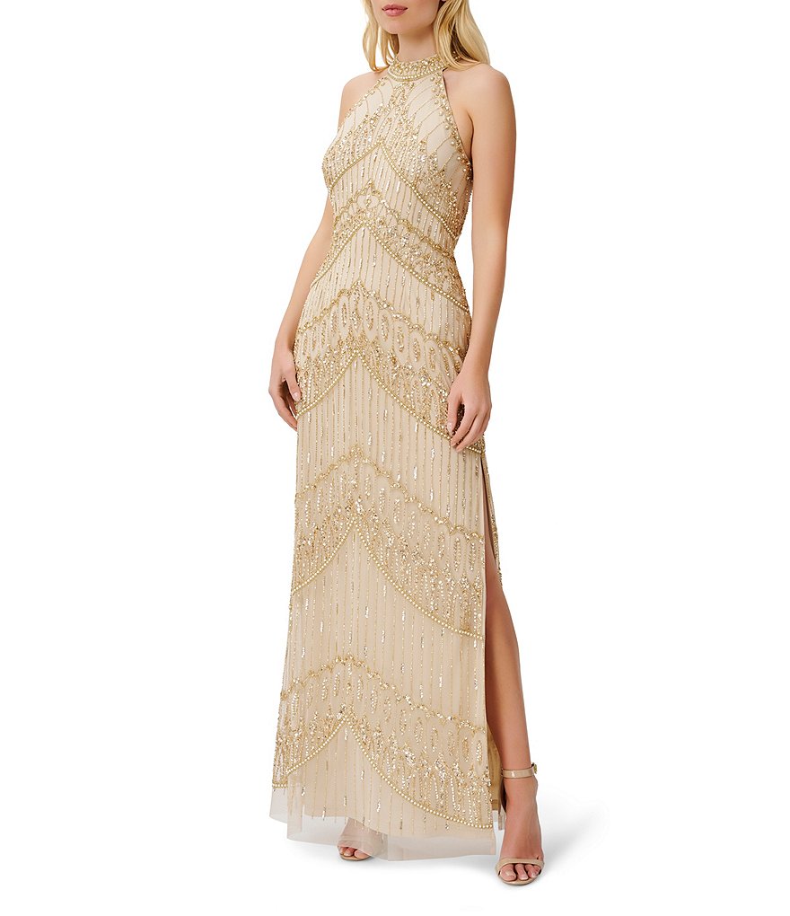 Aidan mattox cutout 2025 halter neck gown