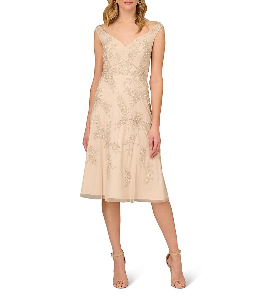 Aidan Mattox Beaded Mesh Sweetheart Neck Sleeveless Cocktail Dress