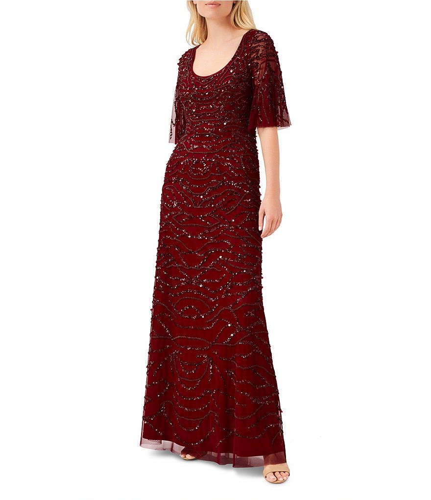 Aidan Mattox Beaded Scoop Neck Short Sleeve Gown Dillard s