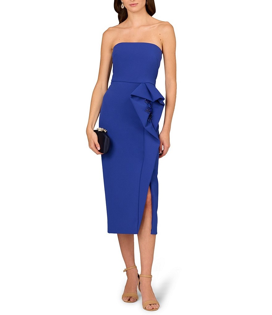 Aidan Mattox☆エレガントネイビーホルターネックロングドレス Aidan Mattox Bonded Crepe Strapless Sleeveless Embellished