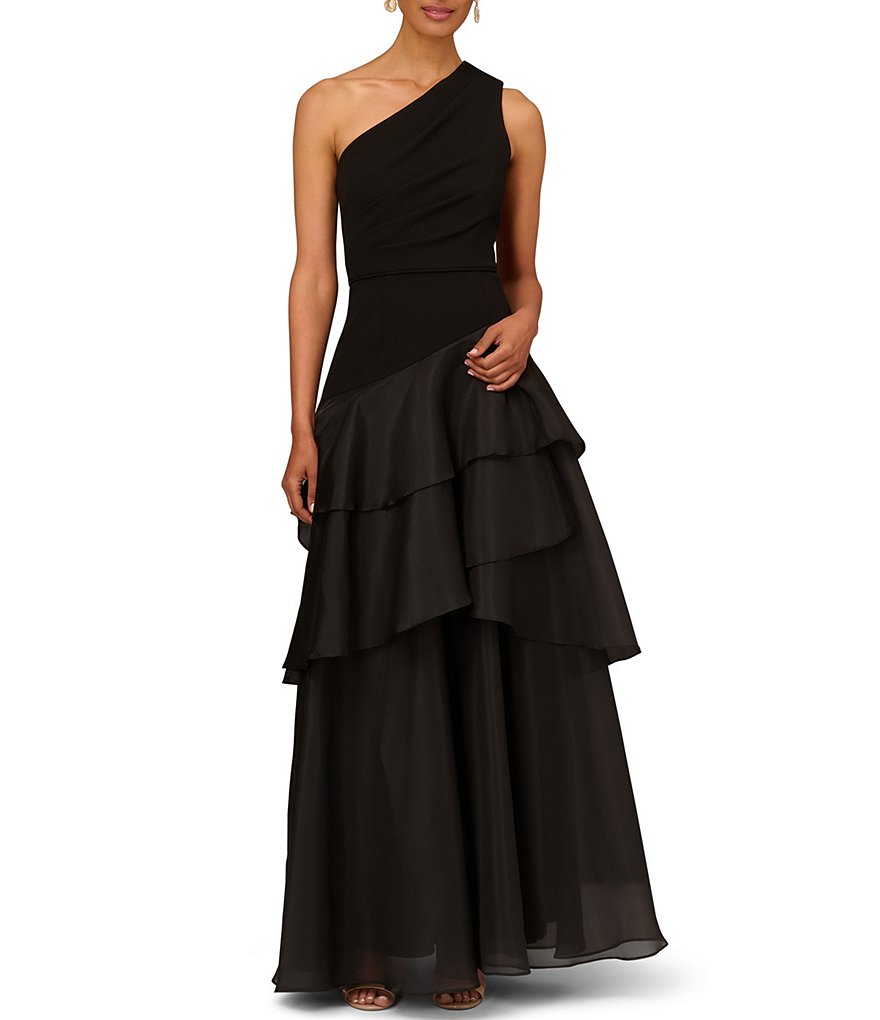 Aidan Mattox One Shoulder Tiered Ruffled Ball Gown Dillard s