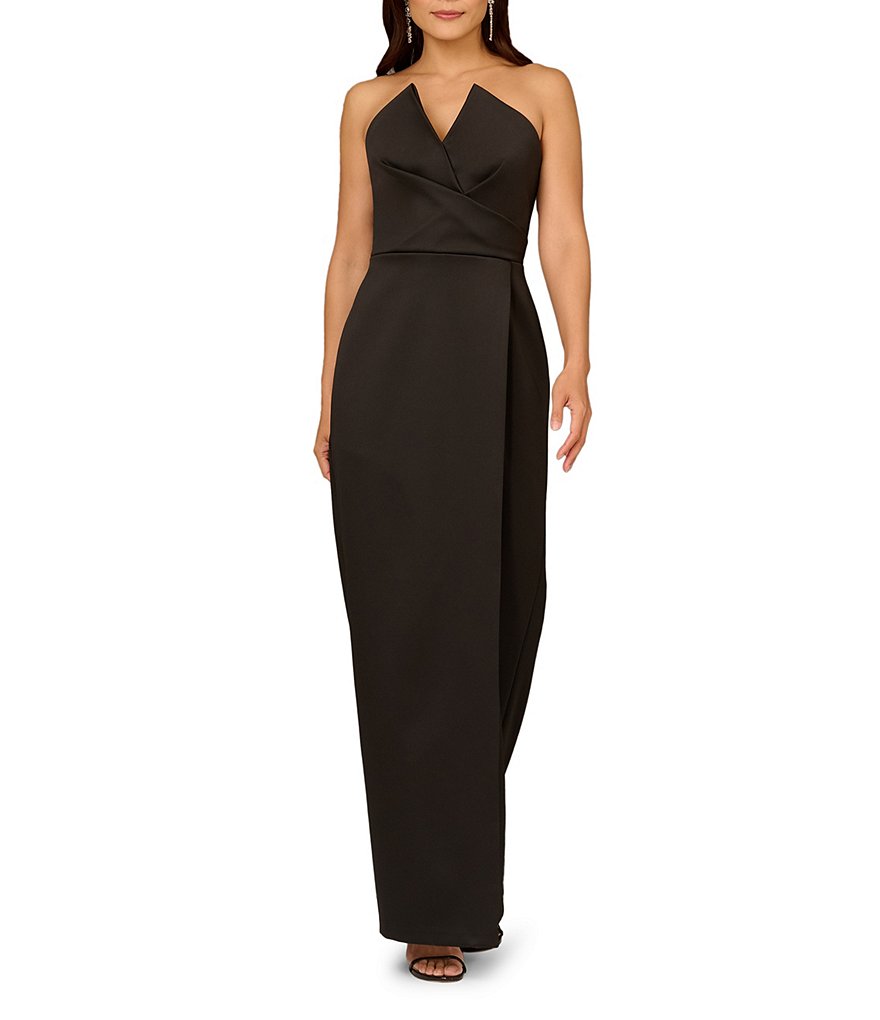 Aidan Mattox Satin Strapless Side Slit Sheath Dress | Dillard's
