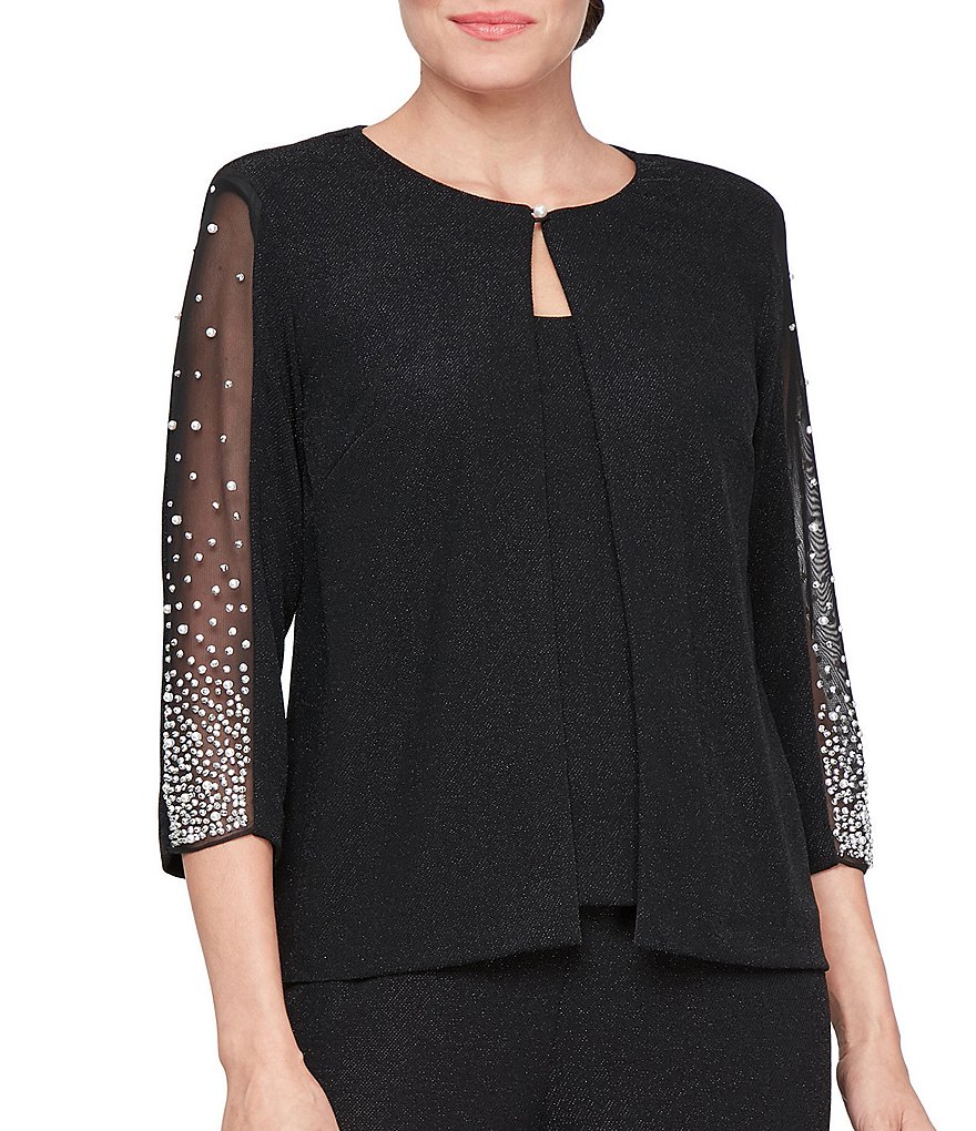 Alex Evenings 3/4 Sleeve Metallic Knit Twinset | Dillard's