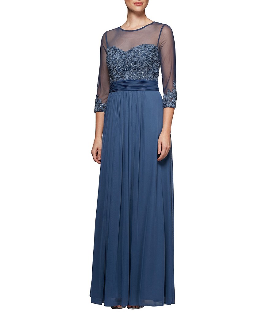 alex evenings women's embroidered dress with illusion neckline