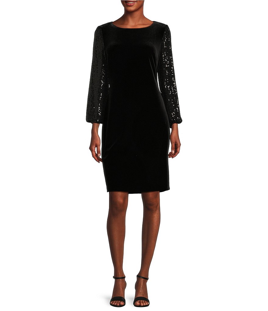 Alex Evenings Long Bubble Sleeve Scoop Neck Sequin Velvet Dress | Dillard's